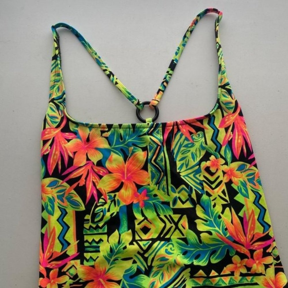 Vintage 90s? Carabella Neon Retro Floral One Piece Swim Suit - Picture 2 of 10